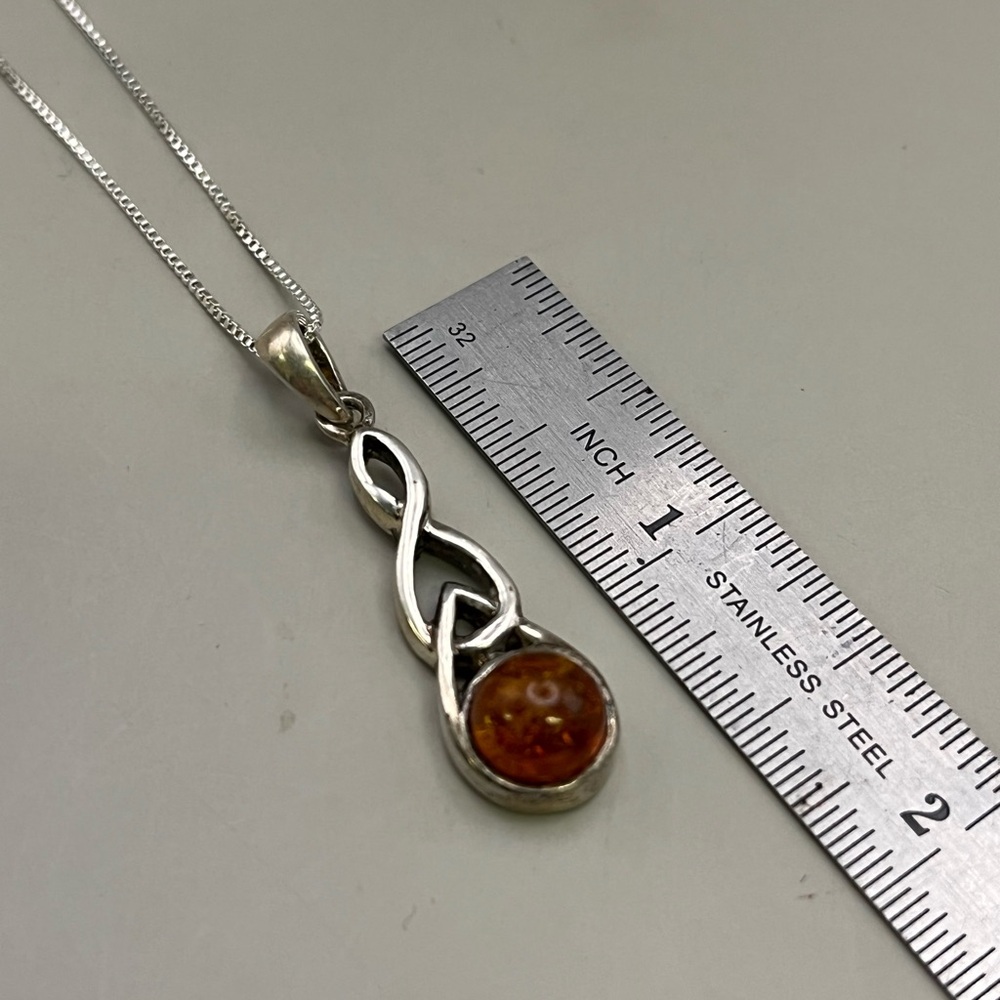 Celtic Silver and Orange Amber Necklace